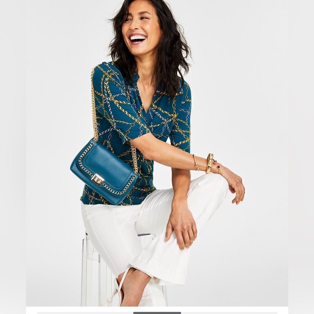 Printed Twist-Front Collared Top,